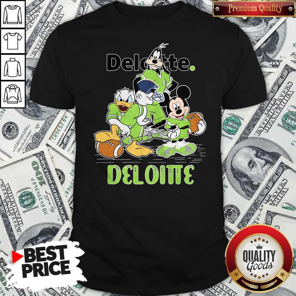 Goofy Donald Duck And Mickey Mouse Football Player Deloitte Shirt