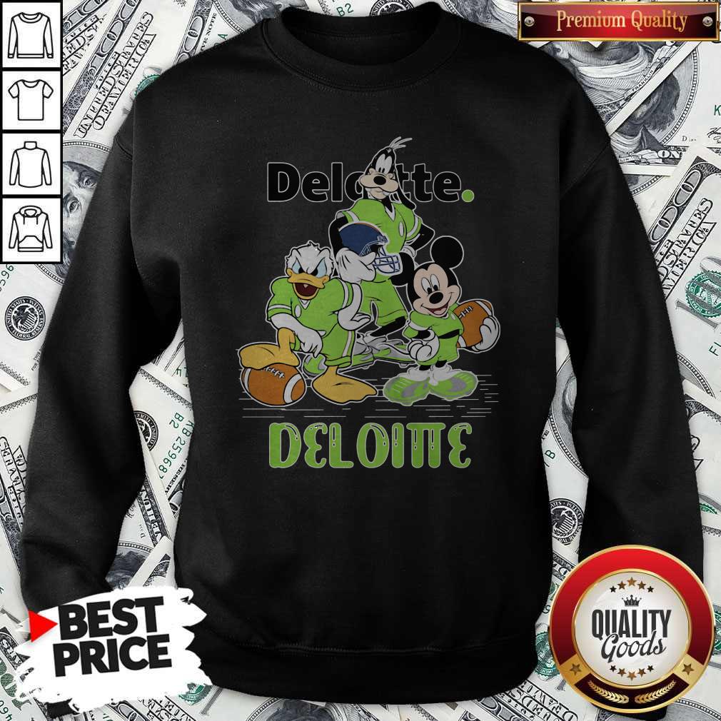 Goofy Donald Duck And Mickey Mouse Football Player Deloitte Shirt