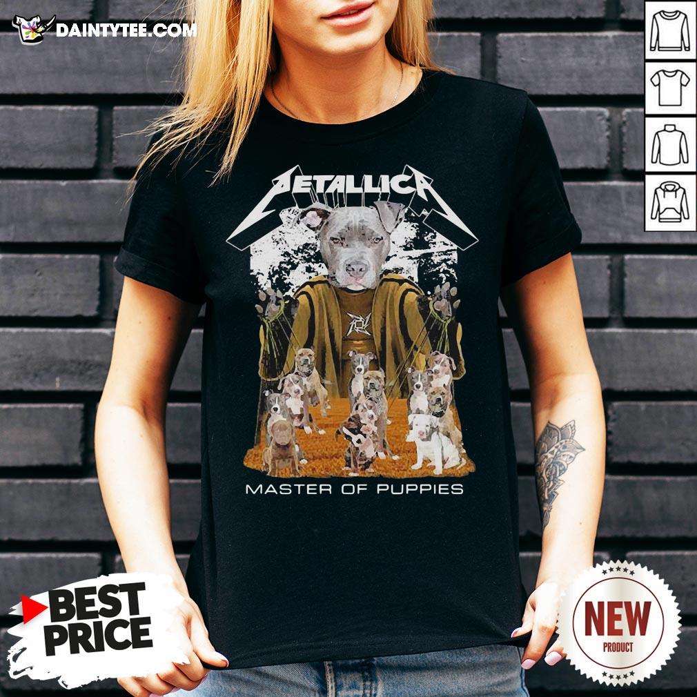 Hot Metallic Pit Bull Terrier Master Of Puppies Shirt