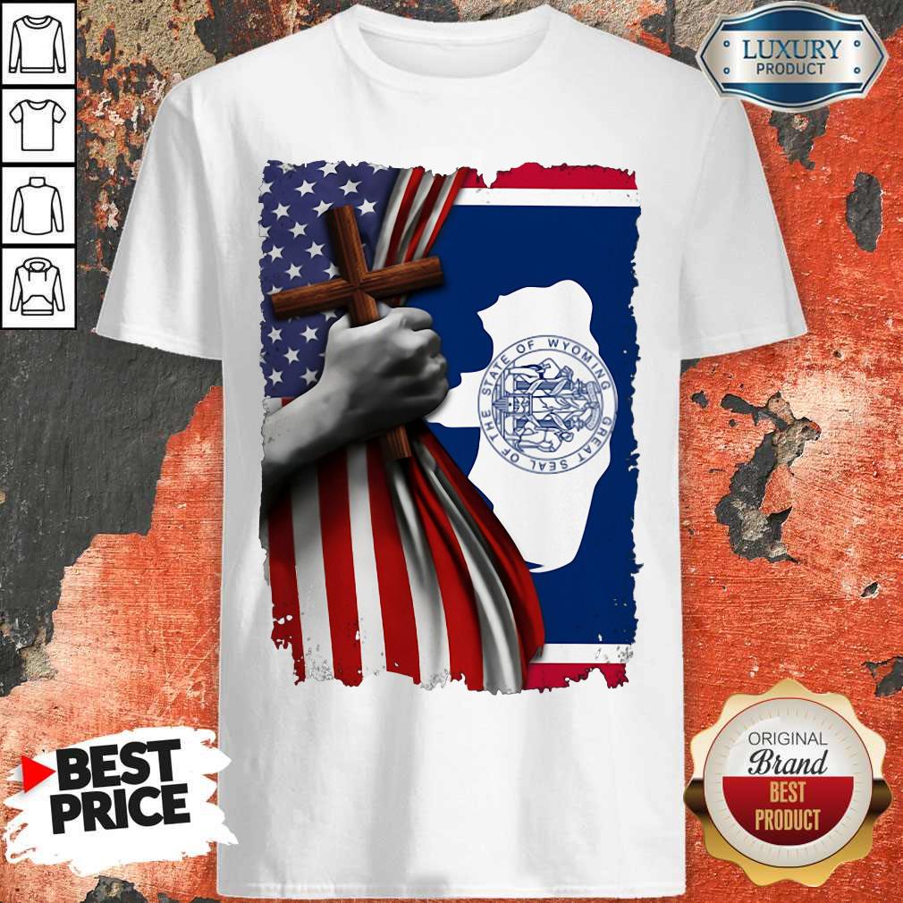 Nice Wyoming American Flag Cross Happy Independence Day Shirt