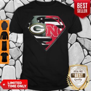 Superhero Green Bay Packers And Nebraska Cornhuskers Diamond American Flag Independence Day Shirt