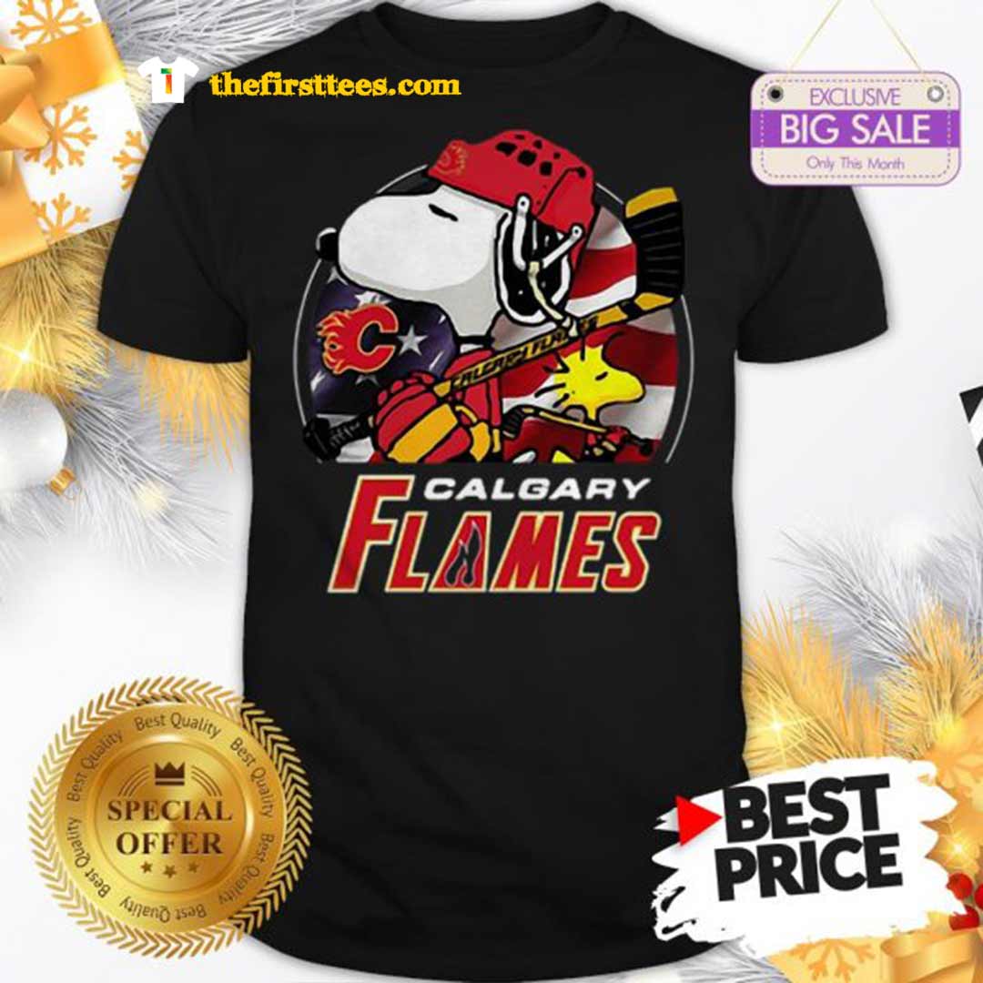Official Calgary Flames Ice Hockey Snoopy And Woodstock Funny Shirt