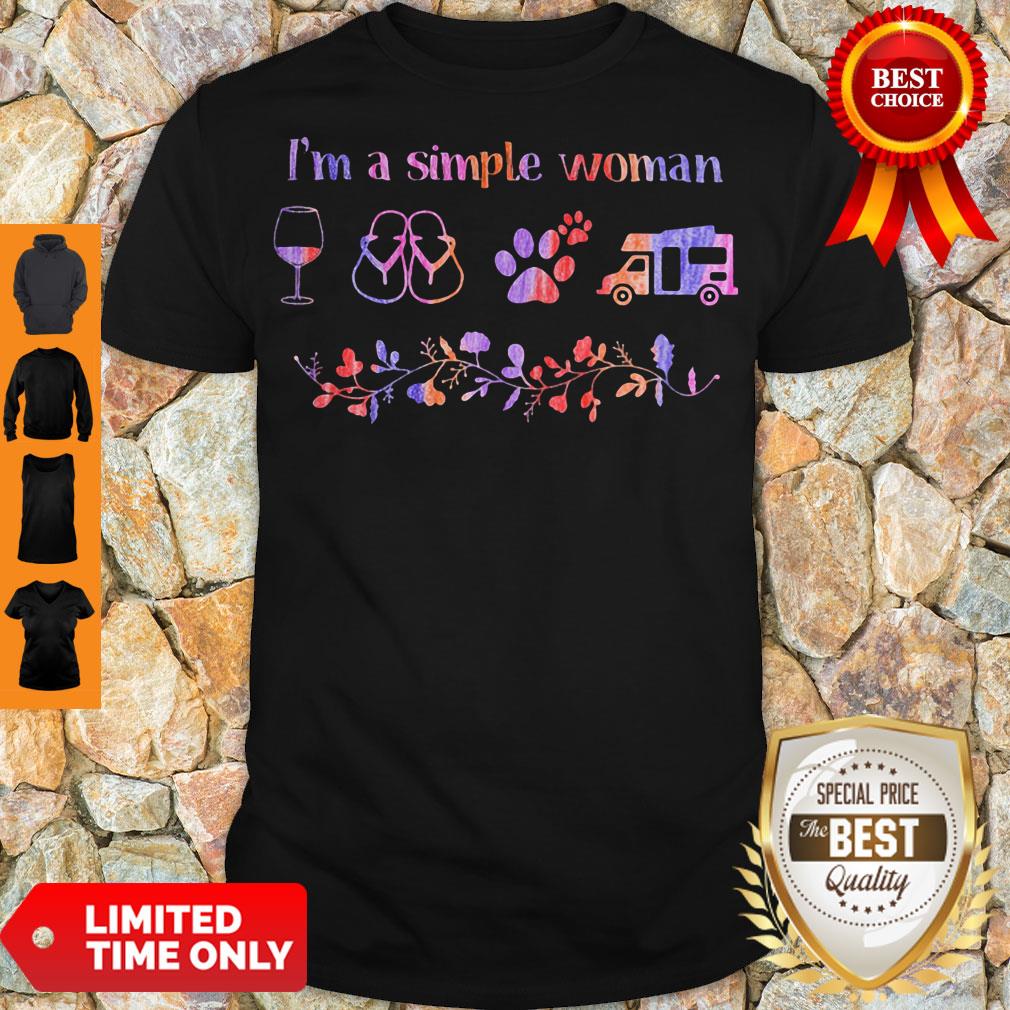 Official I'm A Simple Woman Wine Paws Dog Motorhome Flower shirt