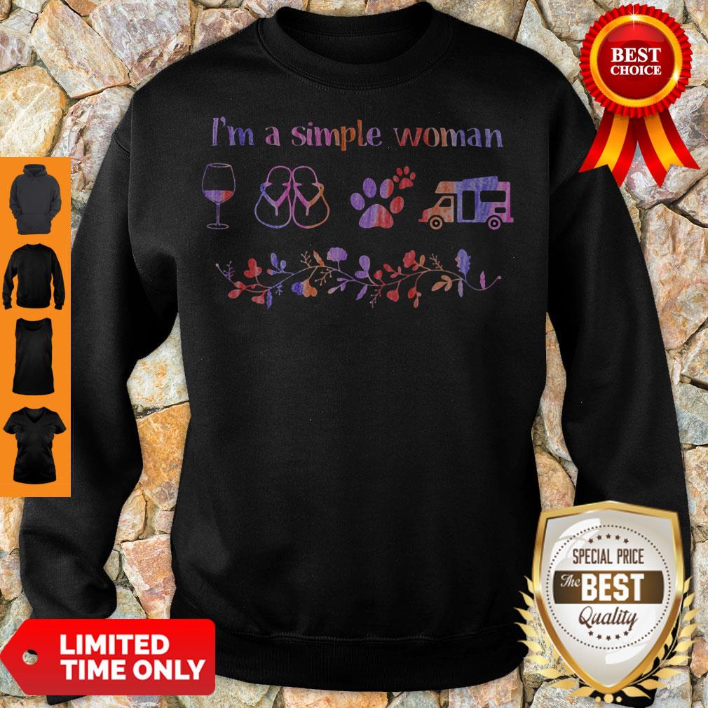 Official I'm A Simple Woman Wine Paws Dog Motorhome Flower shirt