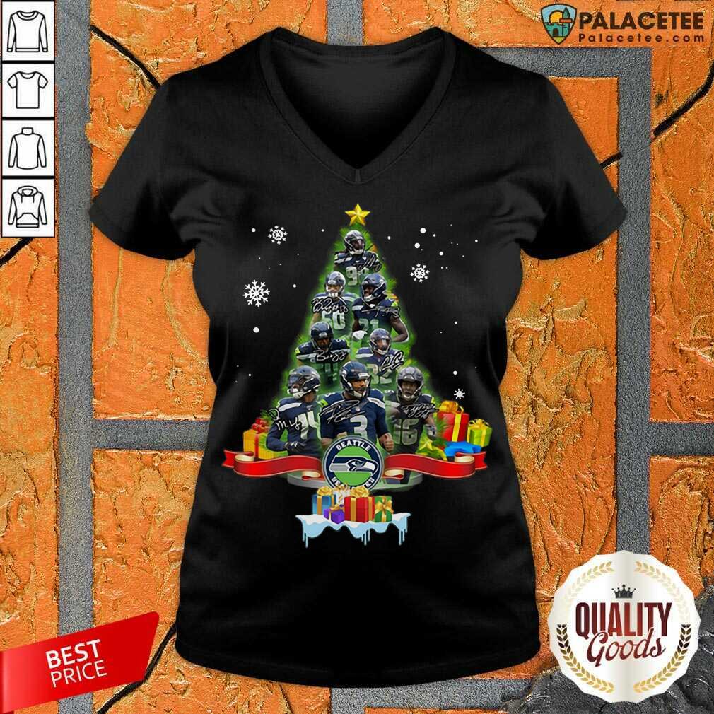 Official Seattle Seahawks Player Signatures Christmas Tree Shirt