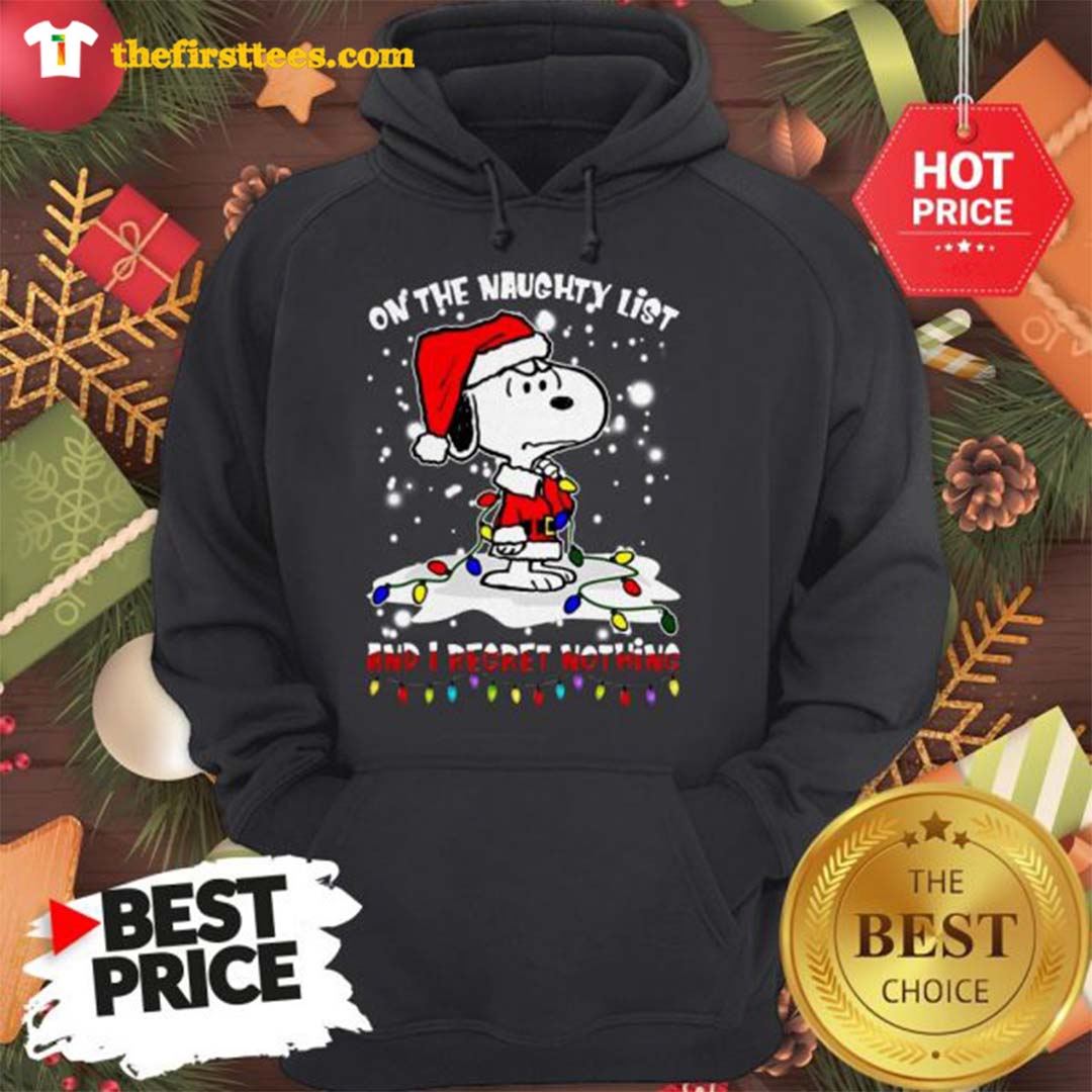 Official Snoopy On The Naughty List And I Regret Nothing Christmas Shirt