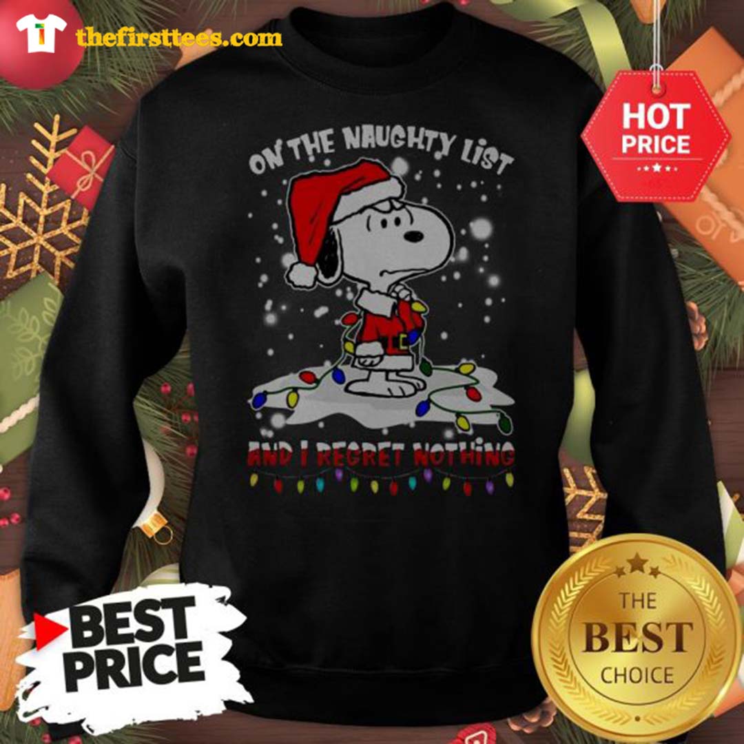 Official Snoopy On The Naughty List And I Regret Nothing Christmas Shirt