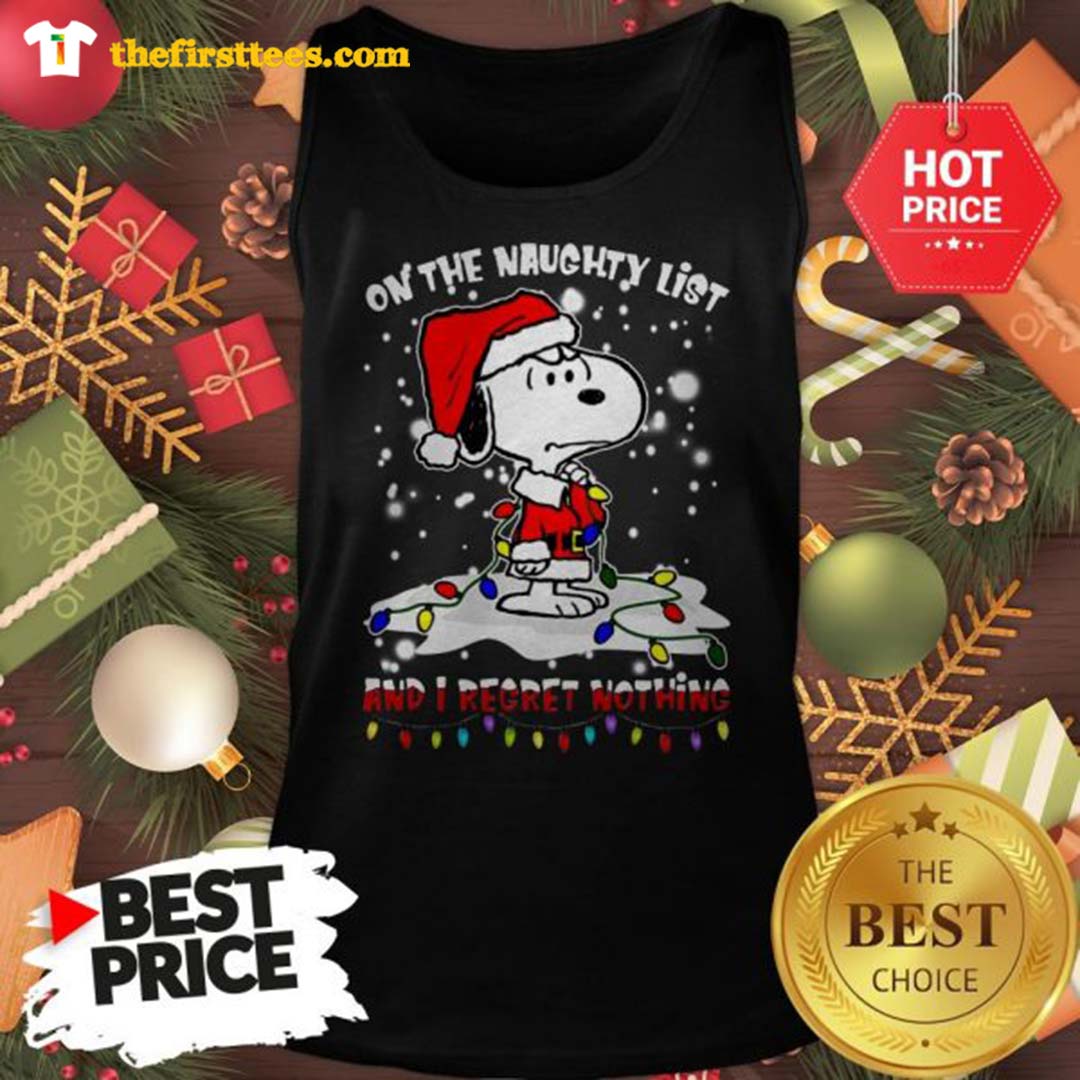 Official Snoopy On The Naughty List And I Regret Nothing Christmas Shirt