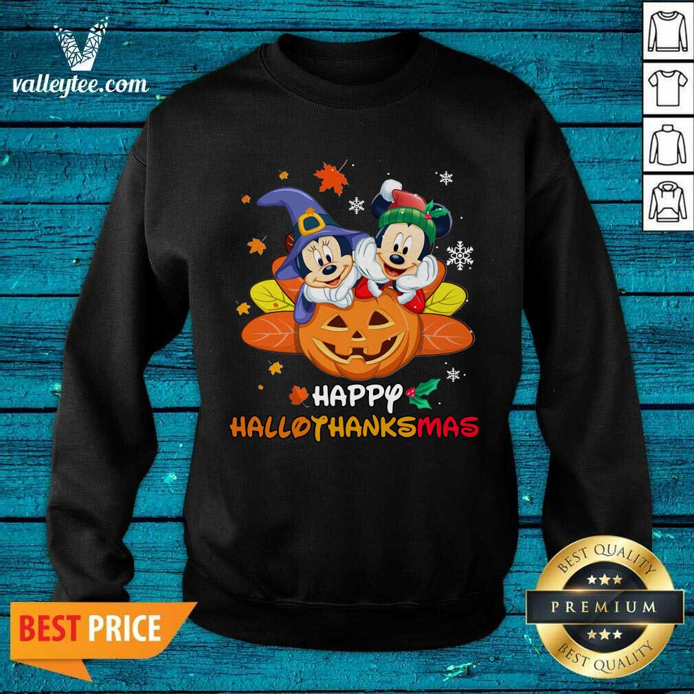 Pretty Mickey Mouse And Minnie Happy Hallothanksmas Christmas Shirt