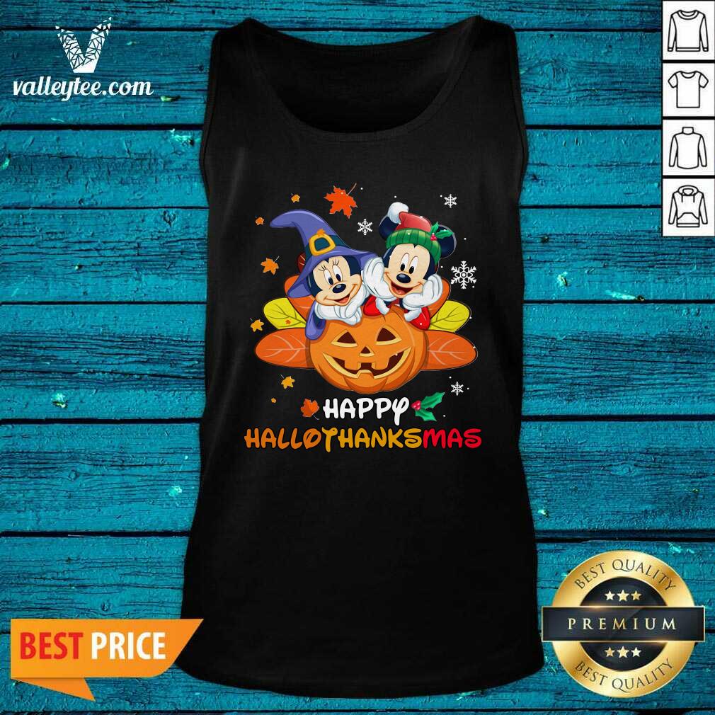 Pretty Mickey Mouse And Minnie Happy Hallothanksmas Christmas Shirt