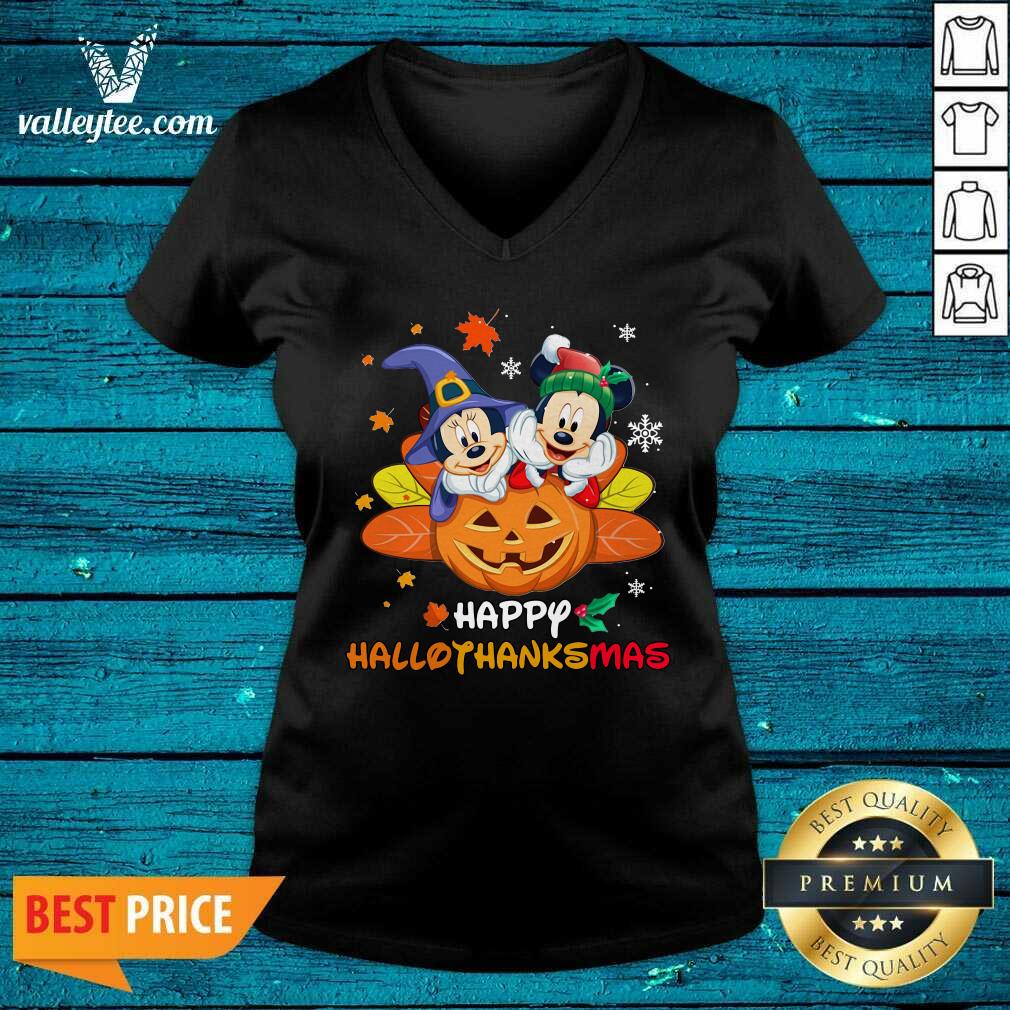 Pretty Mickey Mouse And Minnie Happy Hallothanksmas Christmas Shirt