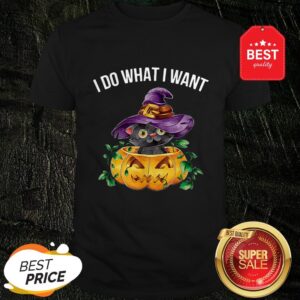 Official I Do What I Want Halloween Kitten Cat Witch Shirt