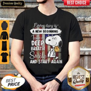 Snoopy Every Day Is A New Beginning Take A Deep Breath Smile And Start Again Sunflowers American Flag Independence Day Shirt