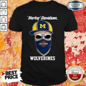 Funny Skull Harley Davision Wear A Hat Wolveringes Shirt