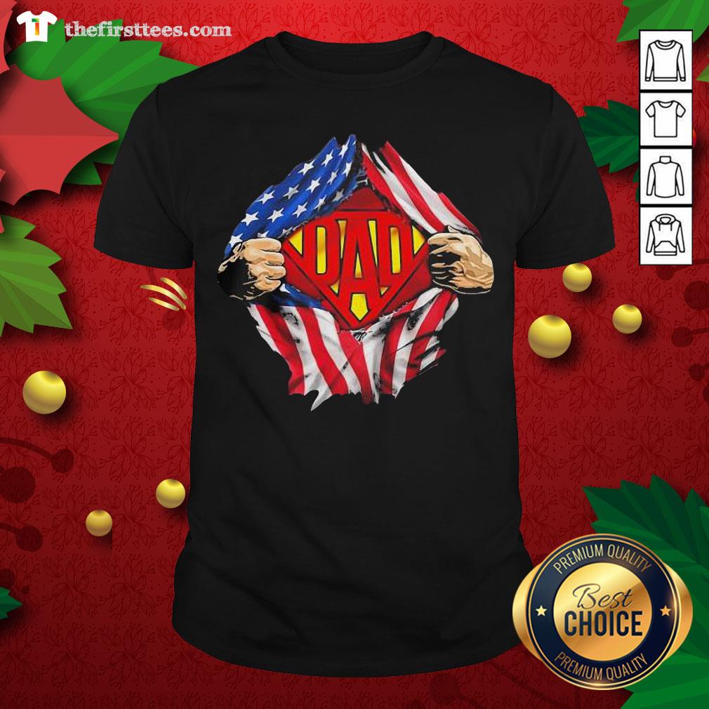 Funny Blood Inside Me Super Dad American Flag Shirt