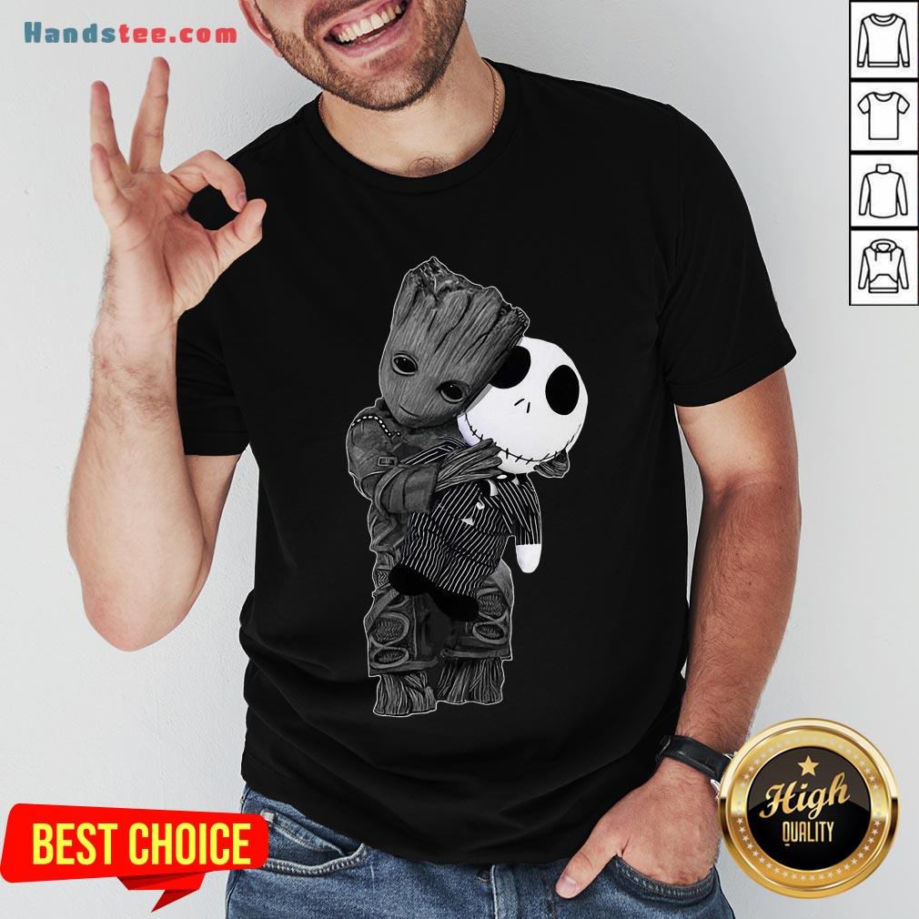 Cute Baby Groot Hug Jack Skellington Shirt