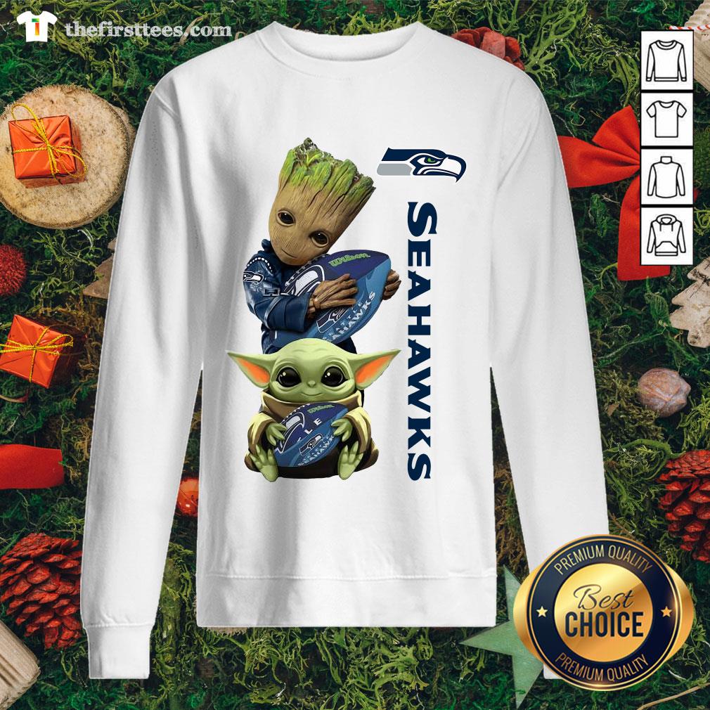 Cute Baby Groot And Baby Yoda Hug Seattle Seahawks Star Wars Shirt