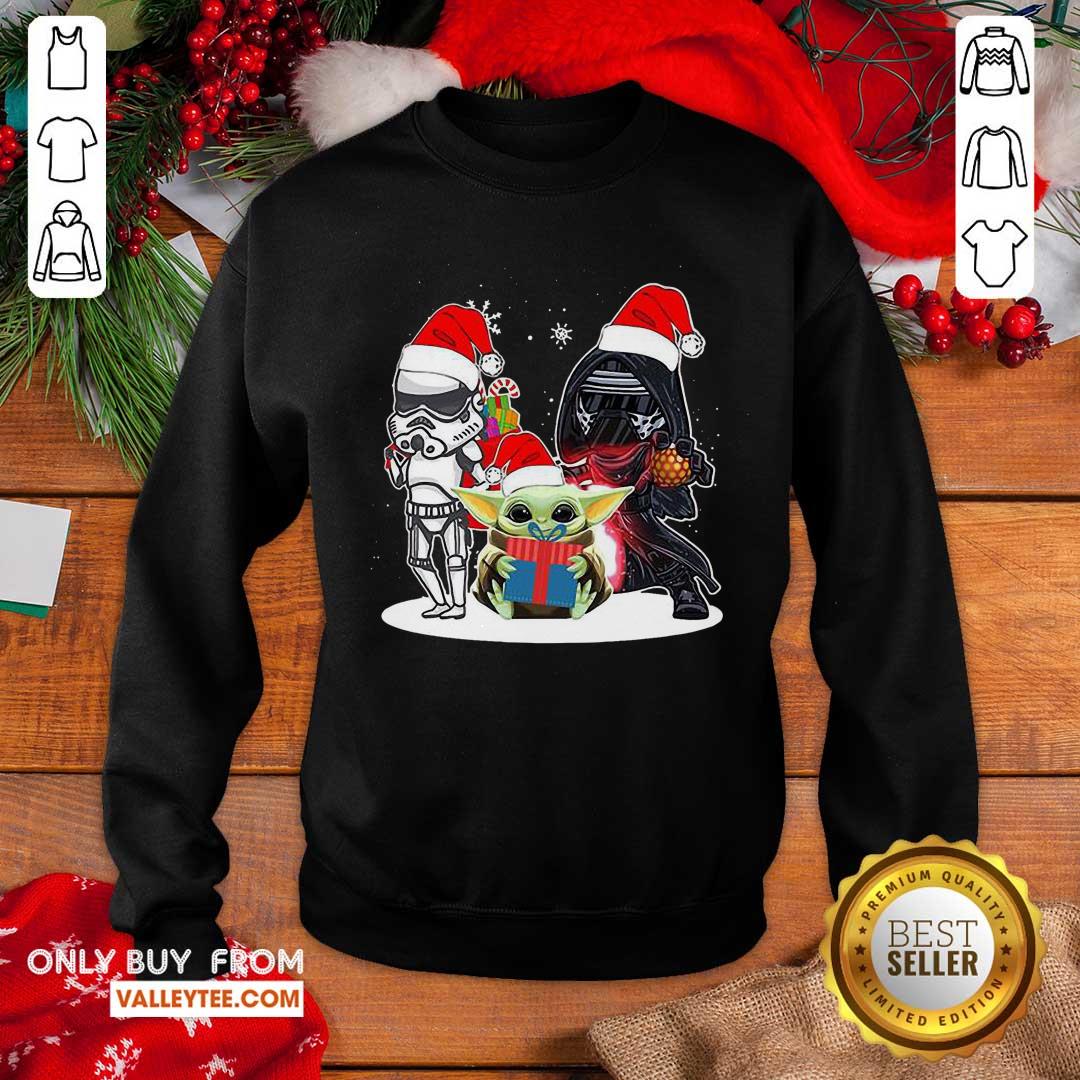 Sweet Baby Yoda And Darth Vader Stormtrooper Merry Christmas Shirt