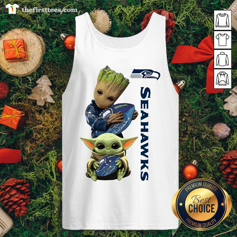 Cute Baby Groot And Baby Yoda Hug Seattle Seahawks Star Wars Shirt