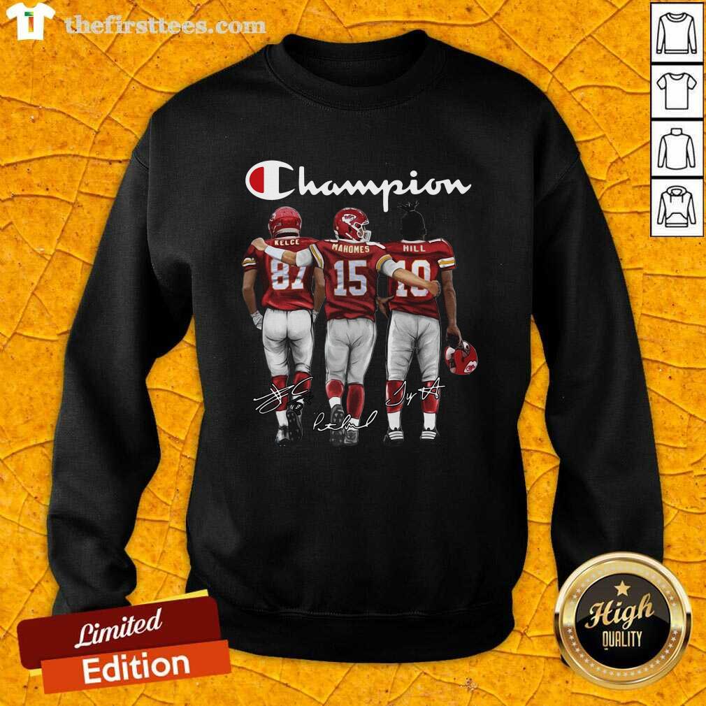 Top Kansas City Chief Kelce Mahomes And Hill Champion Signatures Shirt