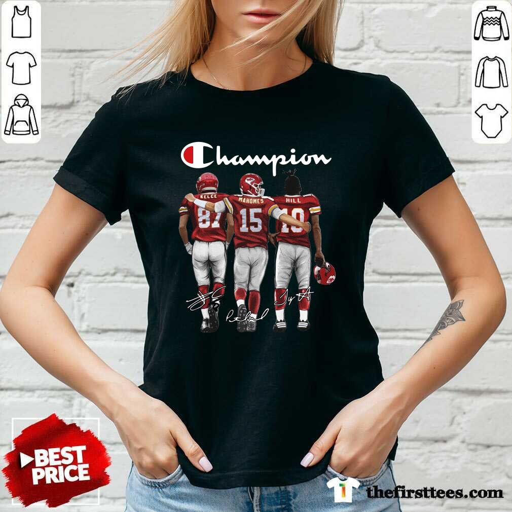 Top Kansas City Chief Kelce Mahomes And Hill Champion Signatures Shirt