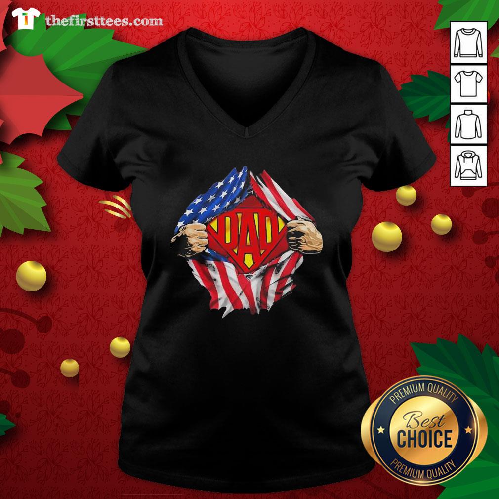 Funny Blood Inside Me Super Dad American Flag Shirt