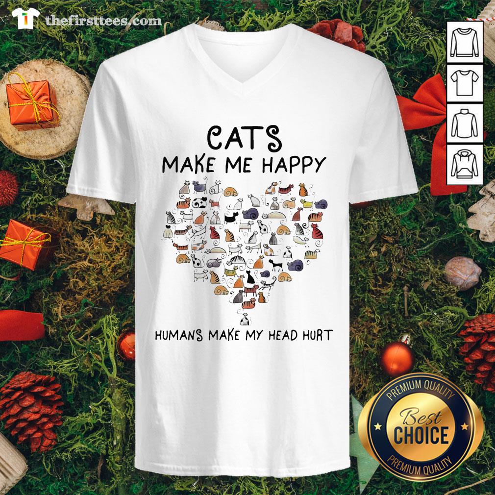 Cute Cats Make Me Happy Humans Make My Head Hurt Heart Shirt