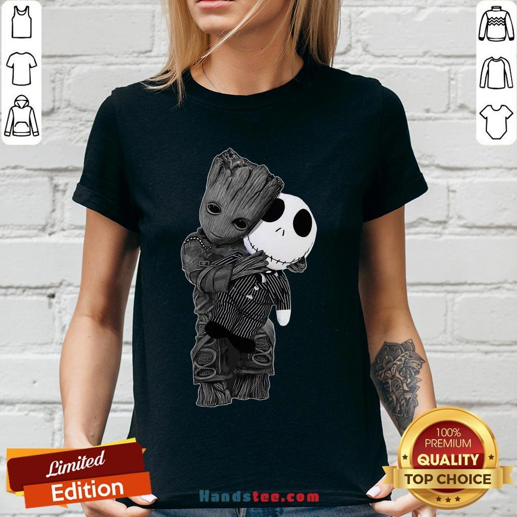 Cute Baby Groot Hug Jack Skellington Shirt