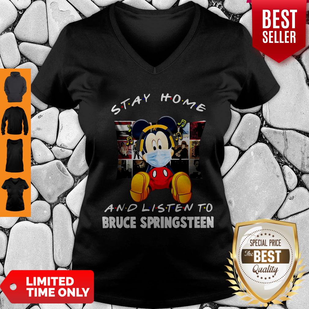 Top Mickey Stay Home And Listen To Bruce Springsteen Coronavirus Shirt