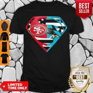 Superhero San Francisco 49Ers And San Jose Shark Diamond American Flag Independence Day Shirt