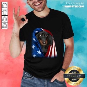 Dachshund Wrapped In American Flag Shirt