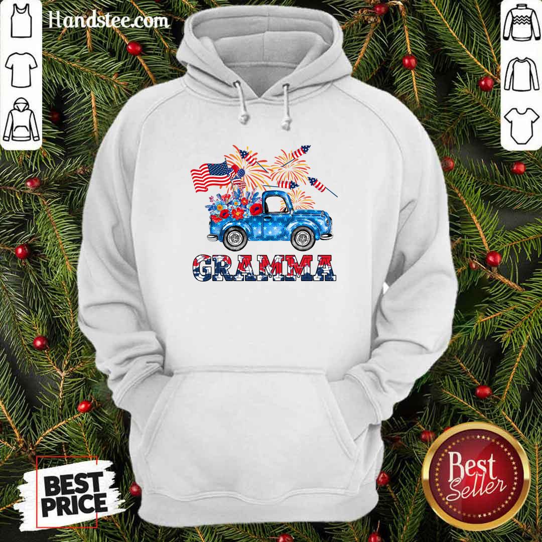 Gramma Flower Pickup Truck American Flag 4th Of July Shirt