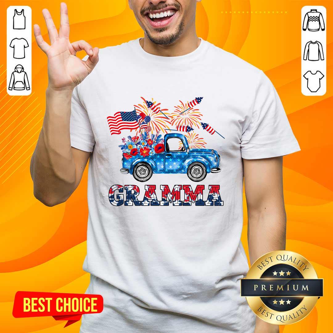Gramma Flower Pickup Truck American Flag 4th Of July Shirt