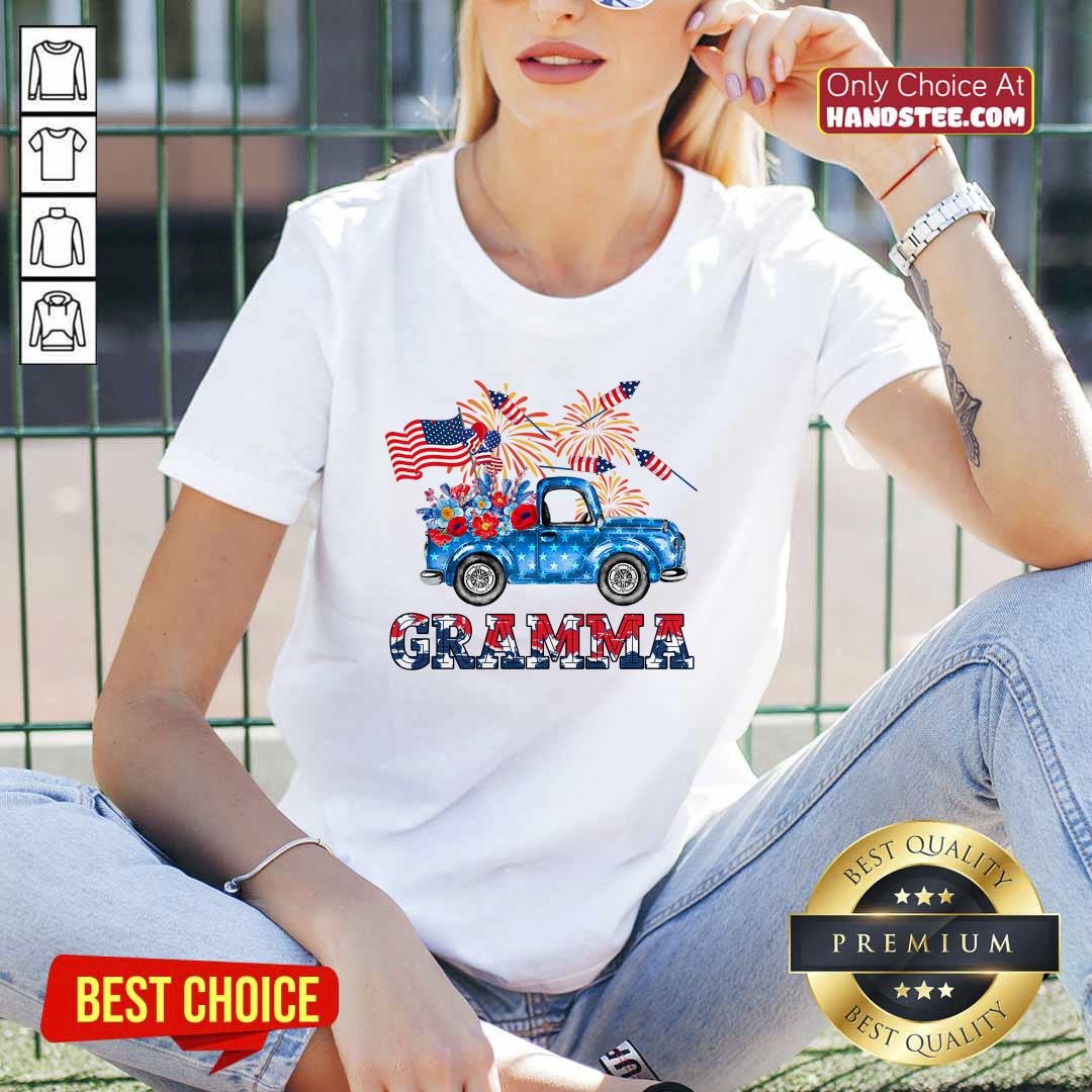 Gramma Flower Pickup Truck American Flag 4th Of July Shirt
