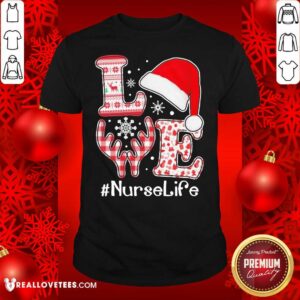 Funny Love Hat Santa And Reindeer #Nurselife Ugly Christmas Shirt