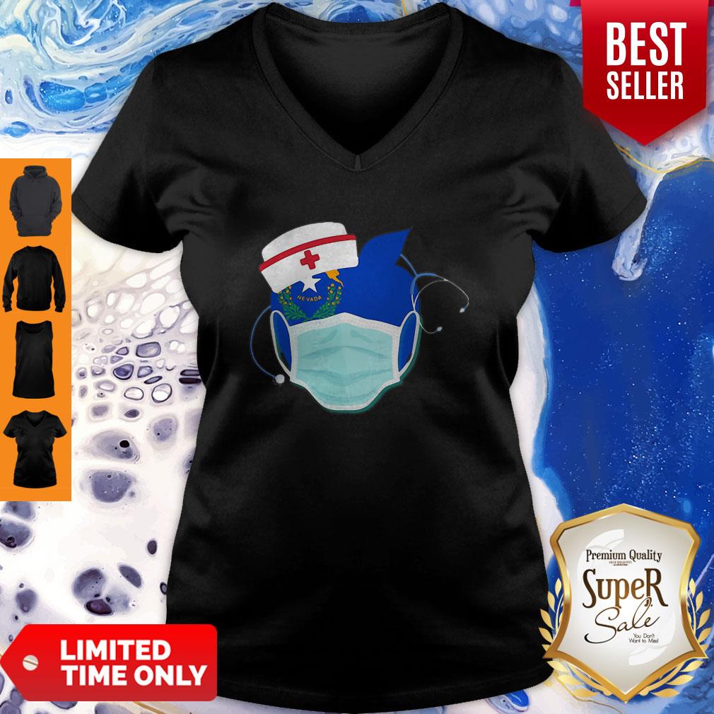 Apple Nurse Stethoscope Nevada Flag Covid-19 Shirt