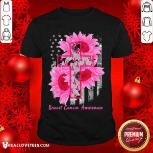 Premium Cross Sunflower Breast Cancer Awareness Pink Veteran Shirt