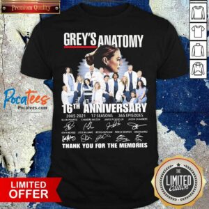 Grey’s Anatomy 16th Anniversary 2005 2021 Thank You For The Memories Signatures Shirt