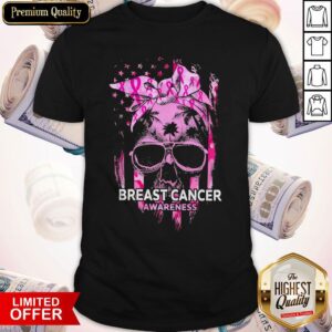 Top Breast Cancer Awareness Skull Girl American Flag Shirt