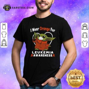 Top Baby Yoda Face Mask Wear Orange For Leukemia Awareness Shirt