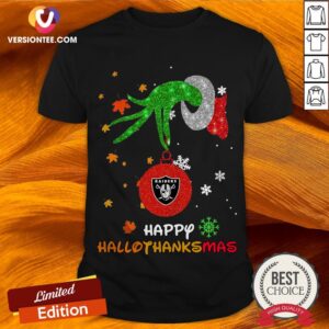 Grinch Holding Las Vegas Raiders Happy Hallothanksmas Shirt
