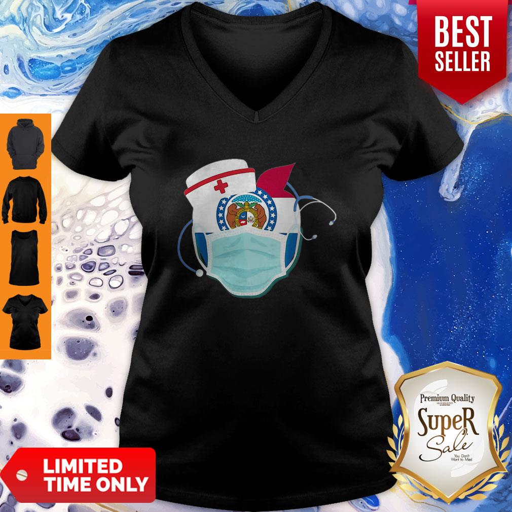 Apple Nurse Stethoscope Missouri Flag Covid-19 Shirt