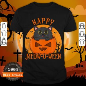 Black Cat Happy Meow O Ween Blood Moon Halloween Shirt