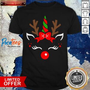 Nice Unicorn Face Reindeer Antlers Christmas Funny Pet Kids Gifts Shirt