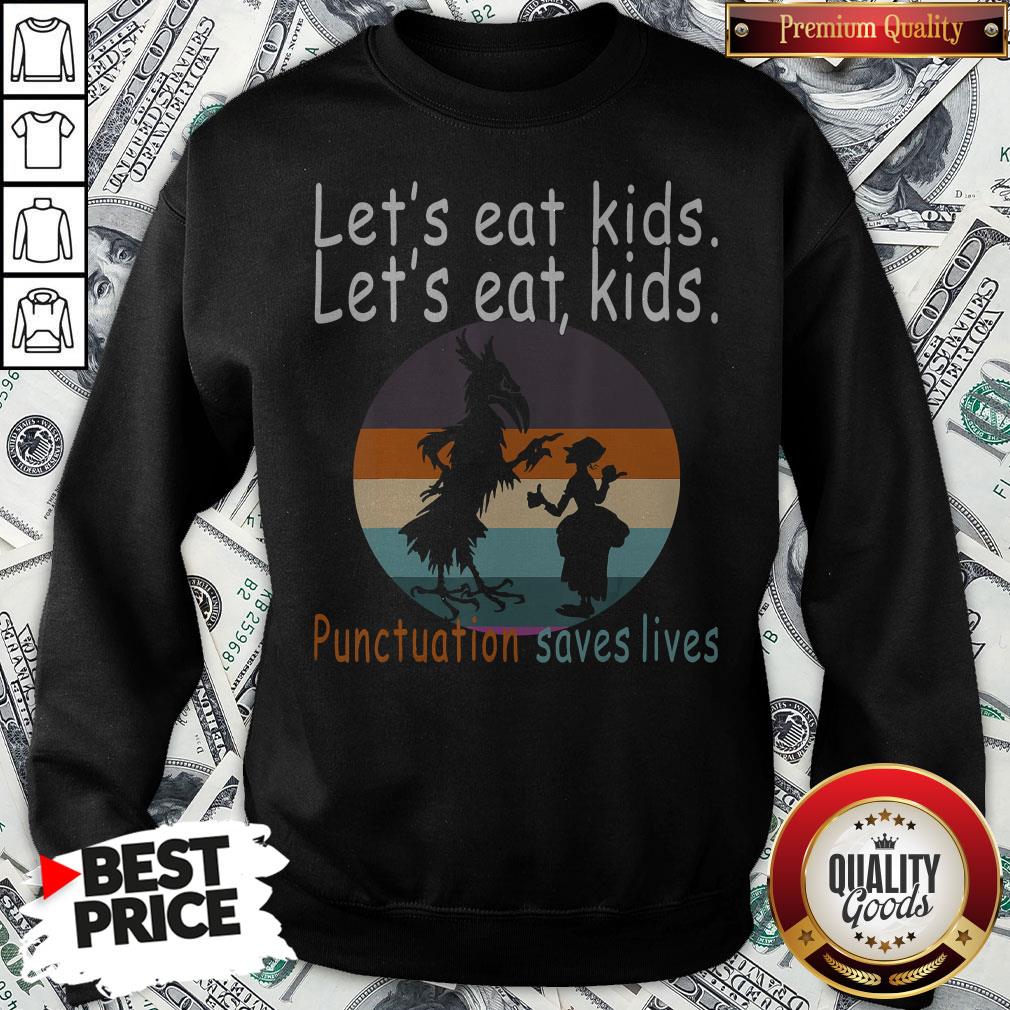Lets Eat Kids Punctuation Saves Lives Teacher Halloween Vintage Retro Shirt