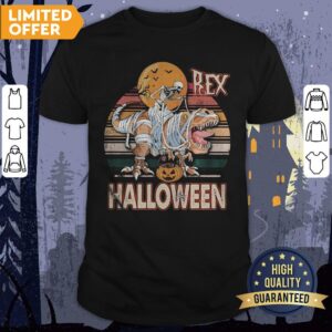 Skeleton Riding Mummy Saurus Rex Halloween Vintage Retro Shirt