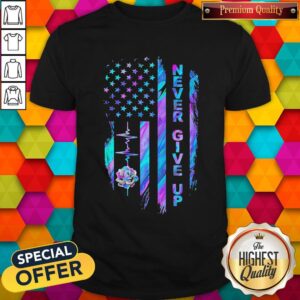 Never Give Up American Flag Stone Lotus Color Shirt