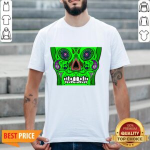 Day Of Dead Dia De Los Muertos Green Sugar Skull White Shirt