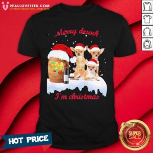 Hot Wine Chihuahuas Santa Merry Drunk I’m Christmas Shirt