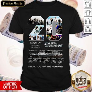 20 Year Of Fast And Furious 2001-2021 10 Movies Thank You For The Memories Signatures Shirt